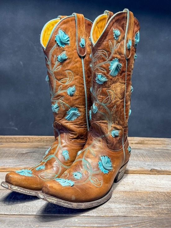 Old Gringo Shoes - Old Gringo Embroidered Tall Leather Cowgirl Boots - Brown with Turquoise Accent